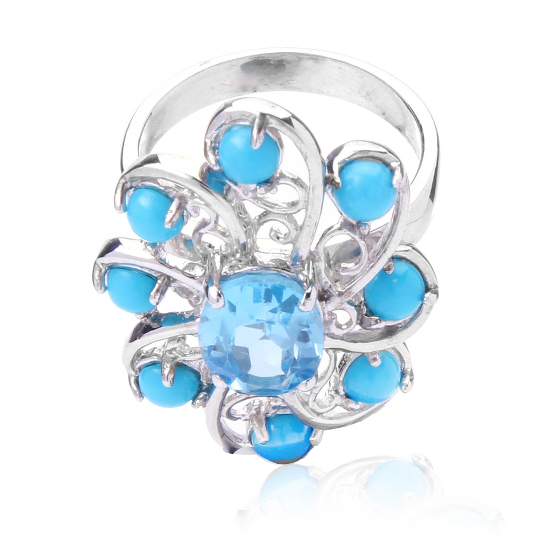 Sterling Silver Blue Topaz &Turquoise Ring SZ 8 (1 of 2)