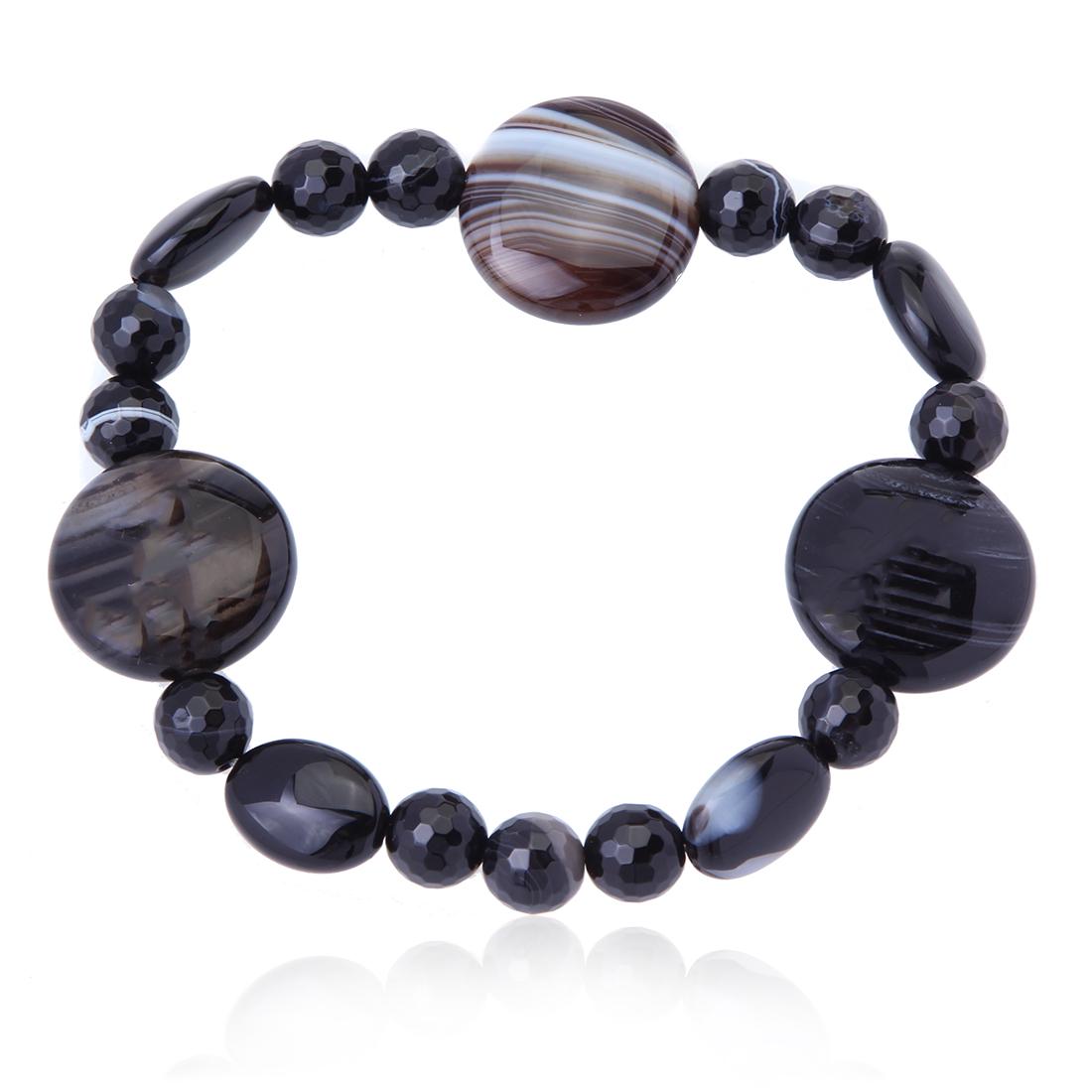 Tuxedo Agate Beaded Stretch Bracelet 7.25" (1 of 2)