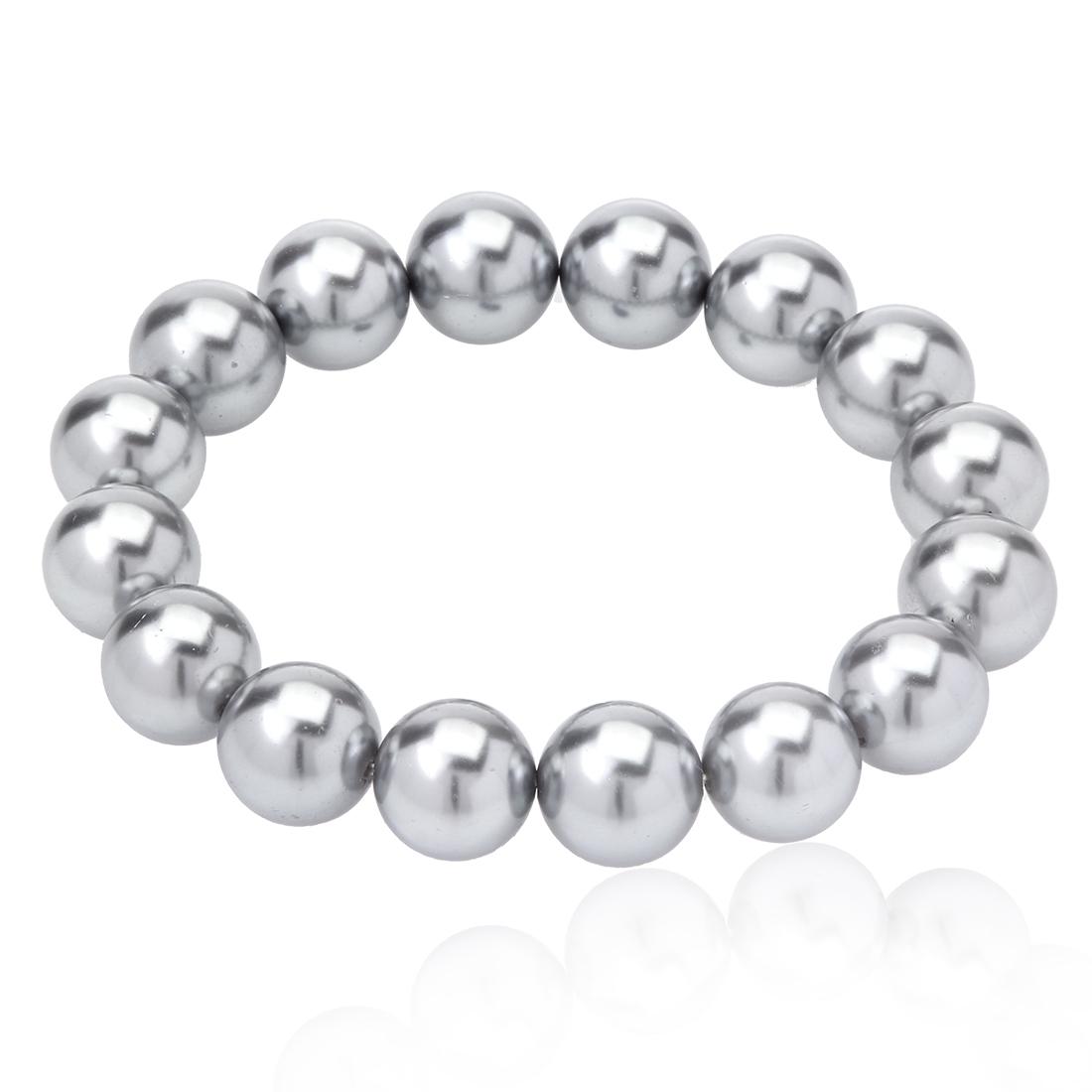 12mm Grey Shell Pearl Stretch Bracelet 7.5" (1 of 2)