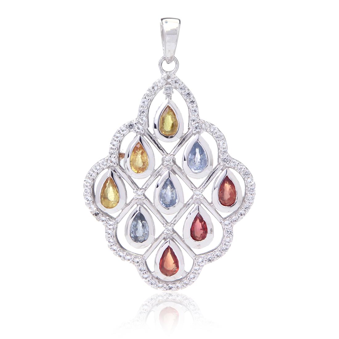 STERLING SILVER MULTI COLOR SAPPHIRE PENDANT (1 of 2)