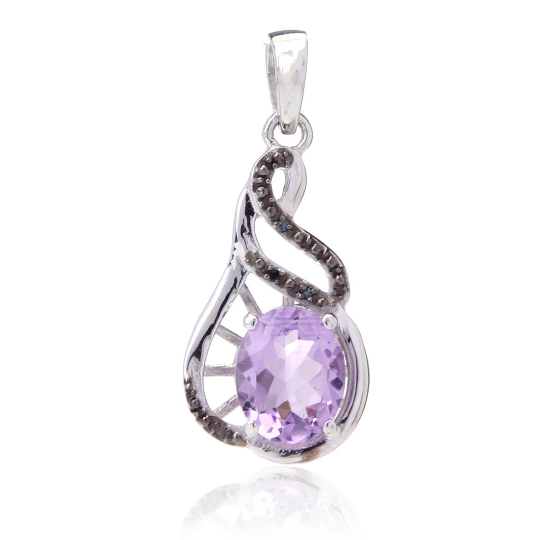 AFRICAN AMETHYST & BLUE DIAMOND SILVER PENDANT (1 of 2)