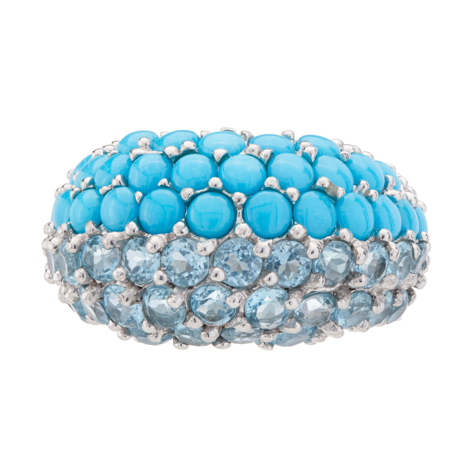 Silver 3.59cwt Topaz & Turquoise Dome Ring-SZ 7 (1 of 3)