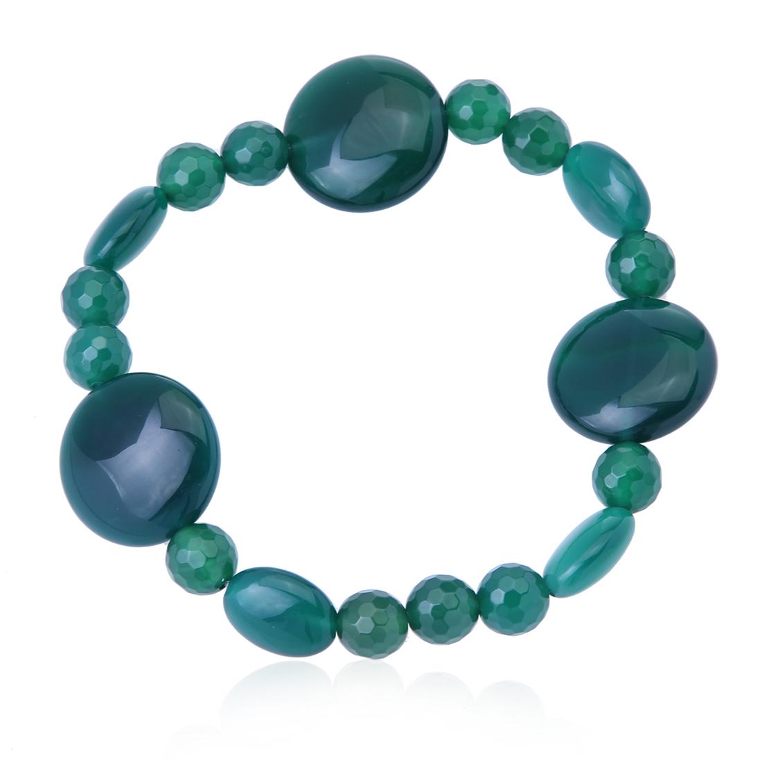 Green Agate Beaded Stretch Bracelet 7.25" (1 of 2)