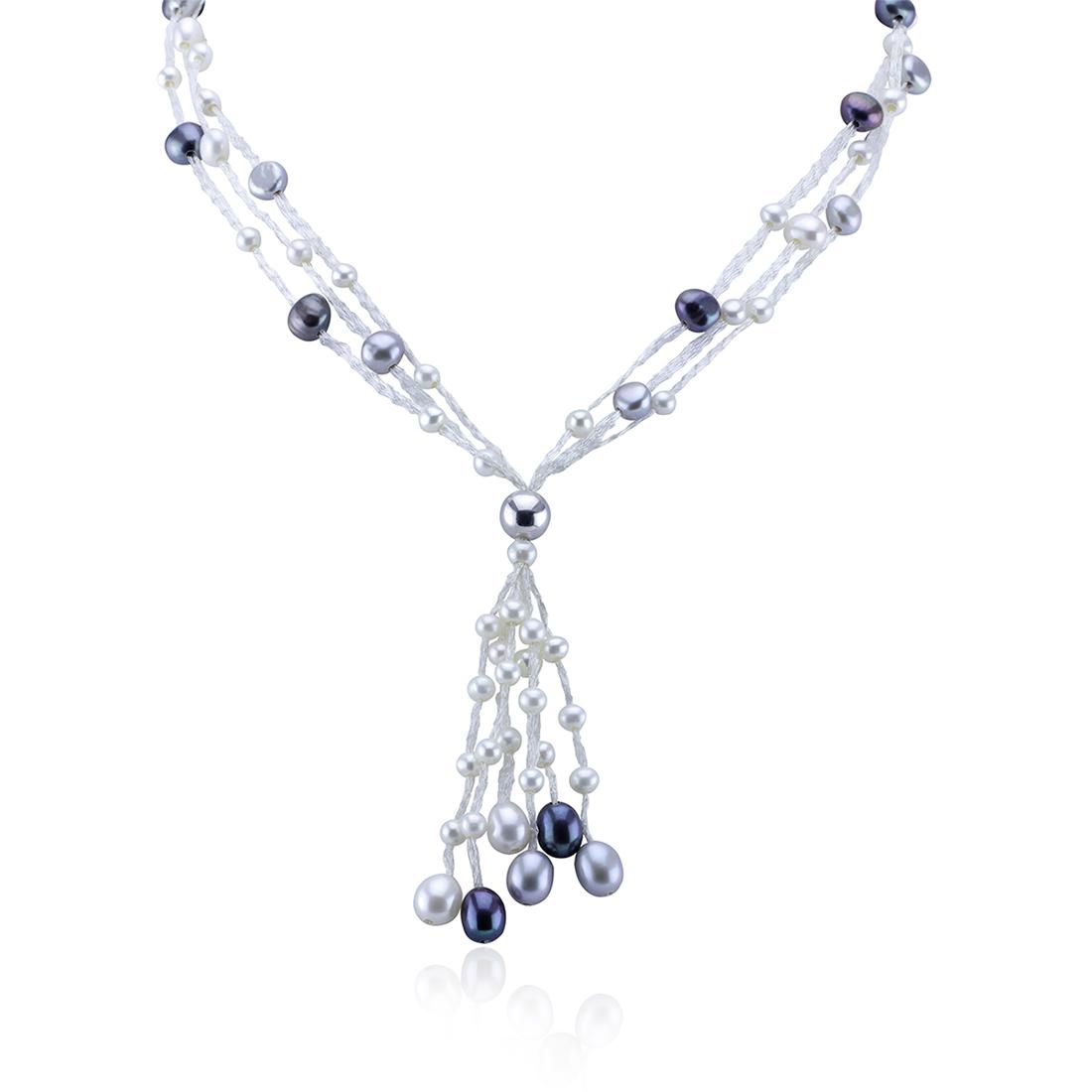 Sterling Silver Multi Strand Pearl Necklace 16" (1 of 3)