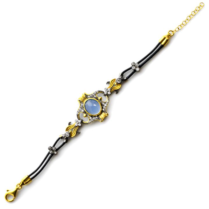 Genuine Stone 2 Tone Silver Corded Bracelet (1 of 2)