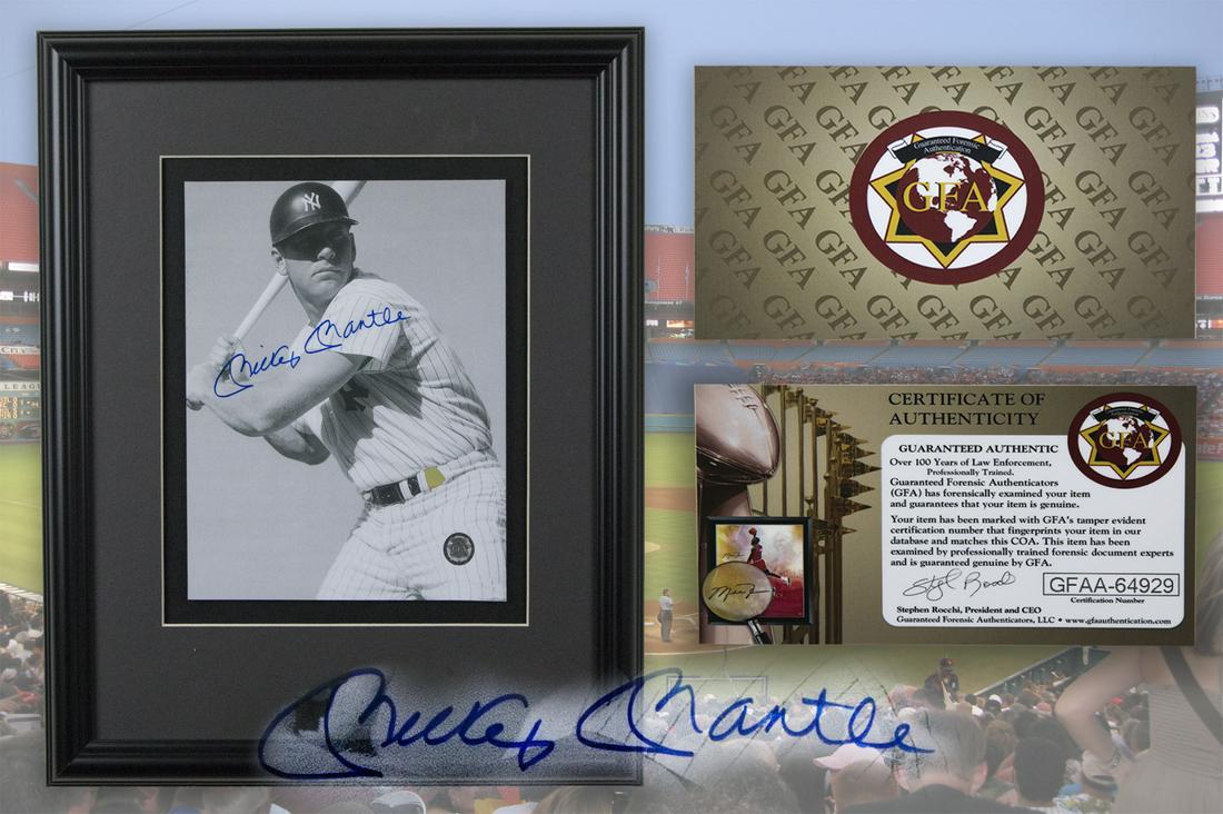 Mickey Mantle New York Yankees Framed Signed GFA: Mickey "The Mick " Mantle from 1951 to 1968 patrolled center field with an unprecedented grace that left all privileged enough to see him play with memories to last a lifetime. Mickey Mantle was a sta