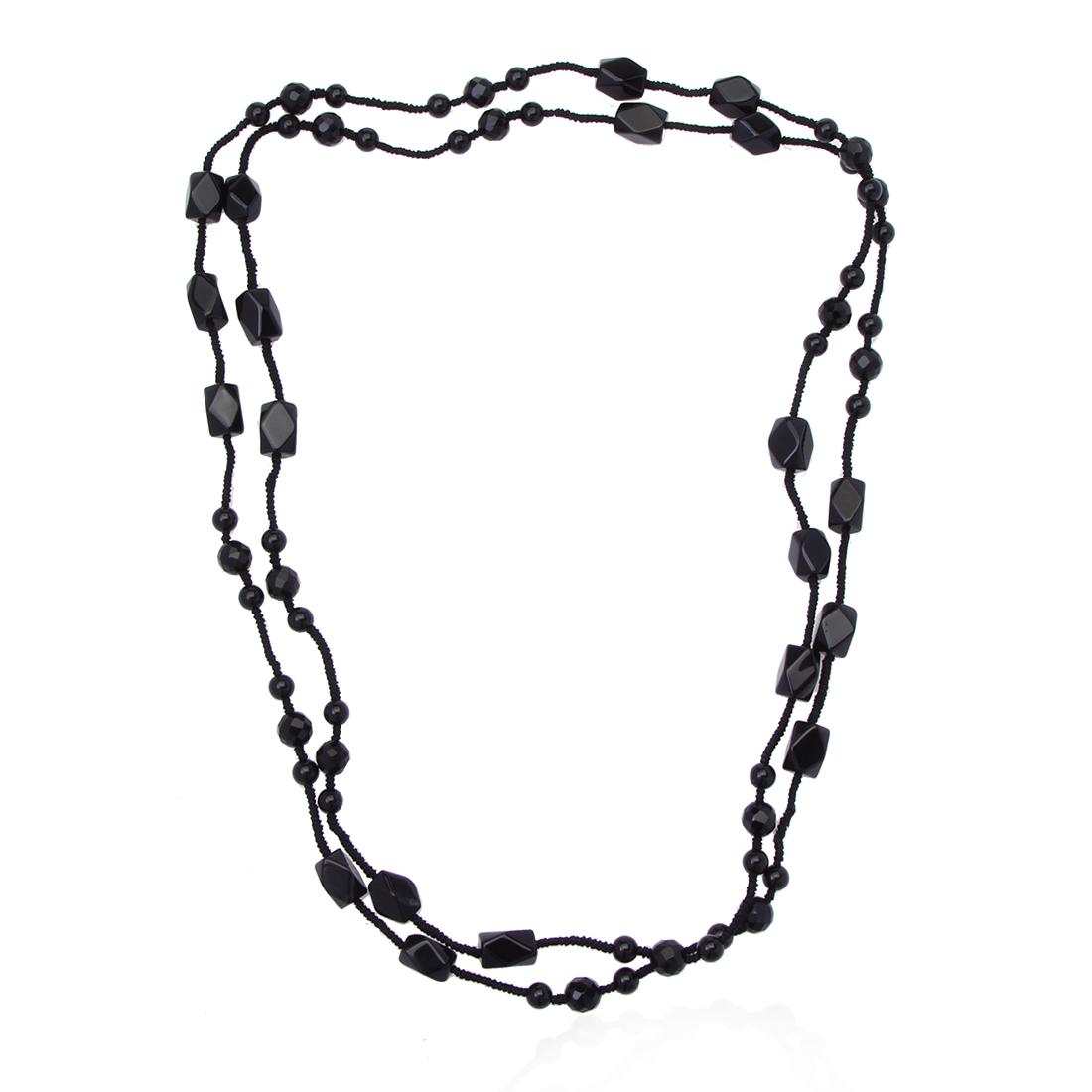 Black Obsidian Gemstone Corded Necklace: Black Obsidian Gemstone Corded Necklace • Stone: Black Obsidian • Width: 10.1 mm • Length: 52"• Total Weight: 54 grams