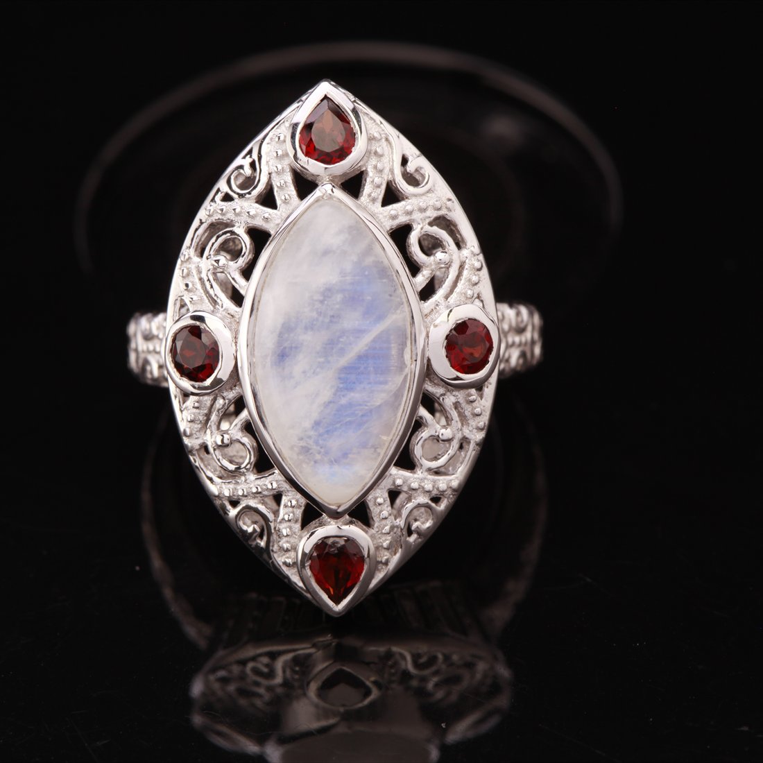 Size 6.75 Moonstone & Garnet Sterling Silver Ring (1 of 3)