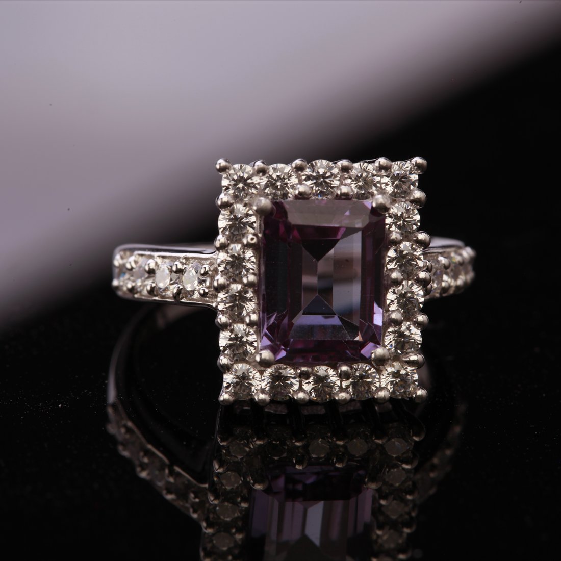 Sz 7.75 Sterling Slv Syn Alexandrite & Zircon Ring: Sz 7.75 Sterling Slv Syn Alexandrite & Zircon Ring • Metal: Sterling Silver • Stone: (1)9X7Mm-Syn Alexandrite White Zircon • Width: 13.9 Mm • Total Weight: 4.84Grs • Fini