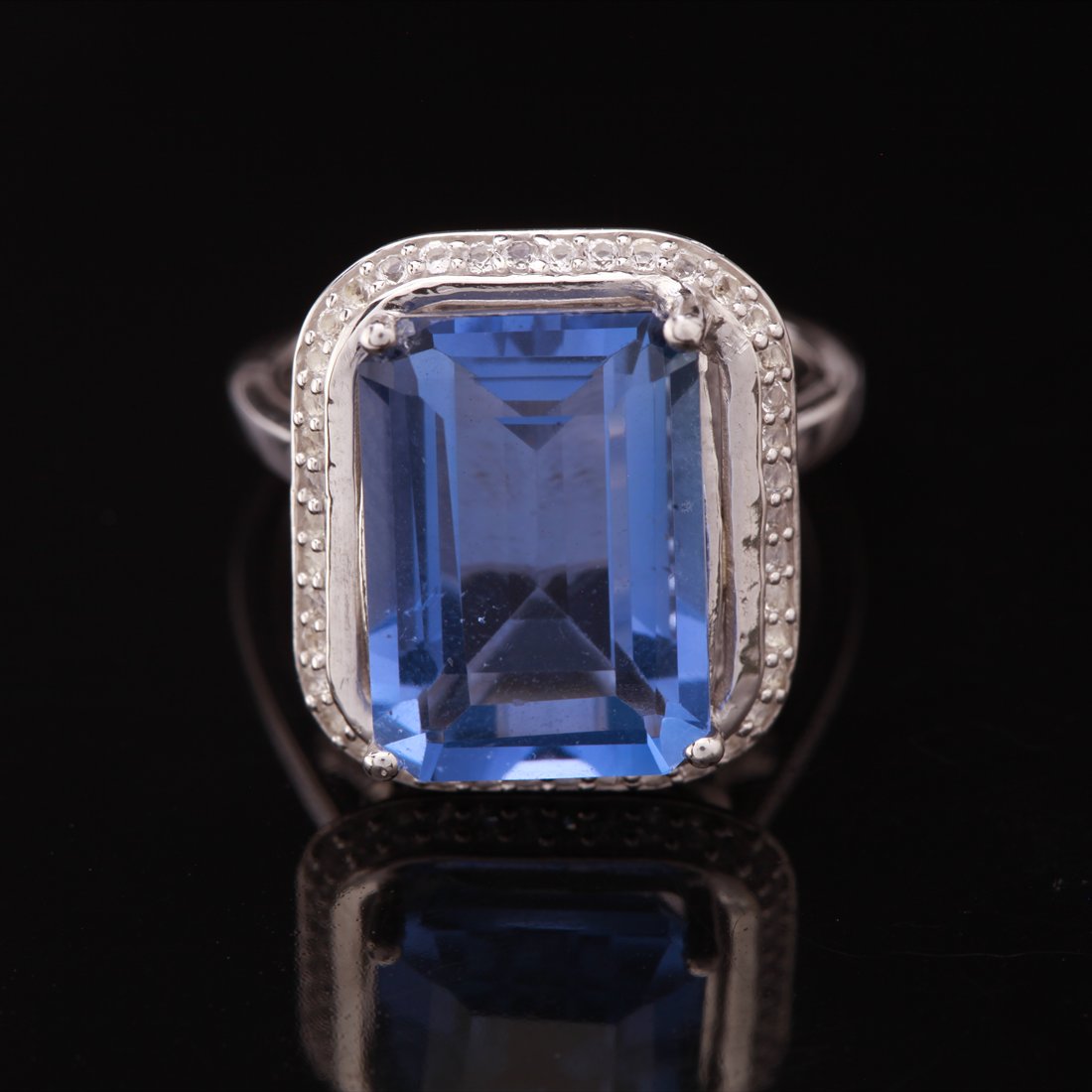 Emerald Cut Blue Flourite & Topaz Silver Ring Sz 6 (1 of 3)