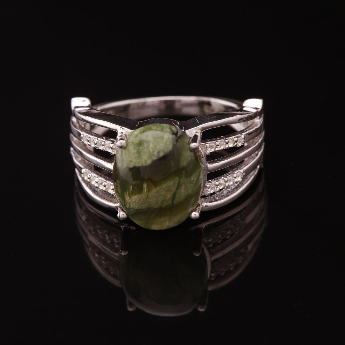 Size 6.75 Green Opal & Topaz Sterling Silver Ring (1 of 3)