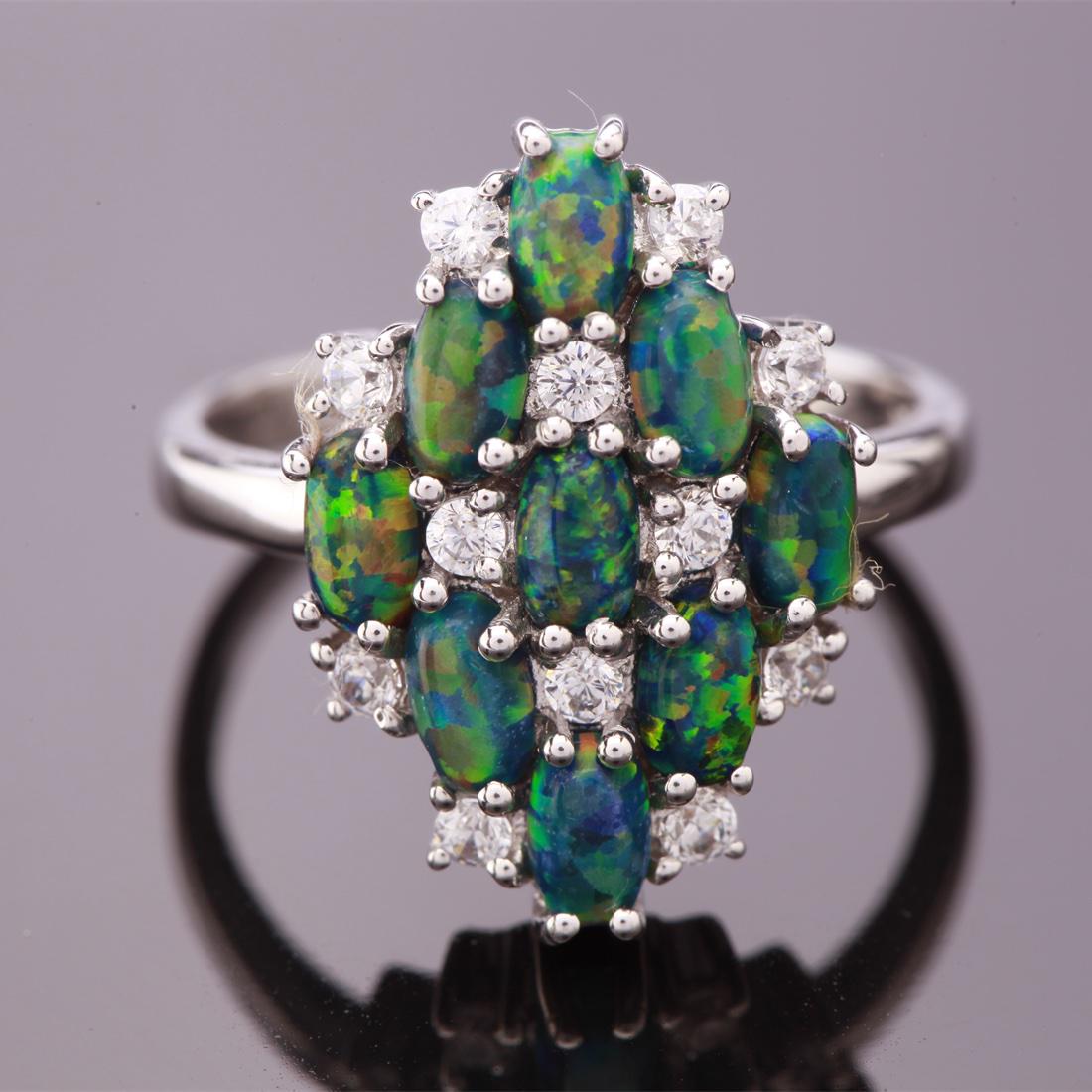 Size7.75Sterling Syn Black Opal White Zircon  Ring (1 of 3)