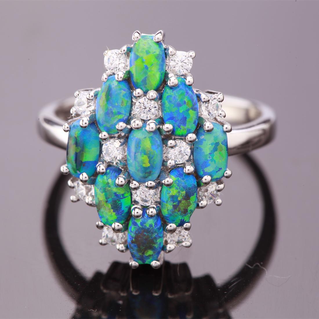 Size 7.75 Sterling Fire Syn Blue Opal Zircon  Ring (1 of 3)