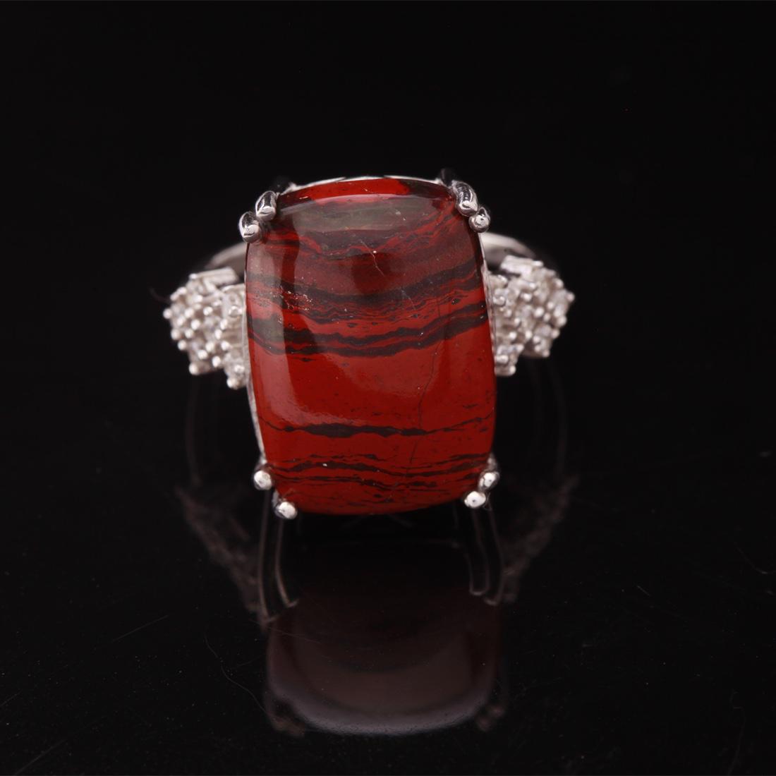 Size 8.25 Sterling Jasper & White Zircon  Ring (1 of 3)