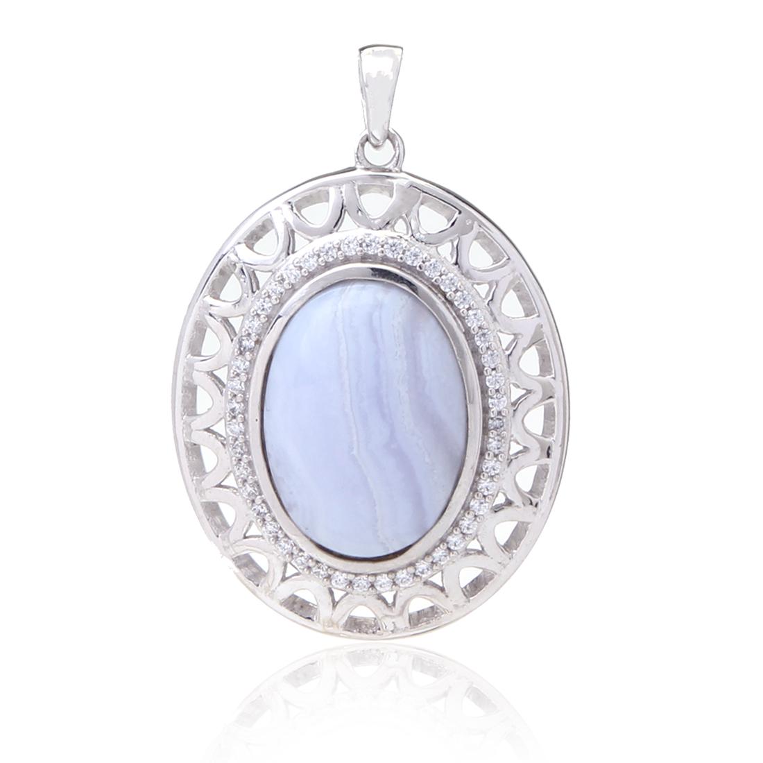 Sterling Blue Lace Agate & White Zircon Pendant (1 of 2)