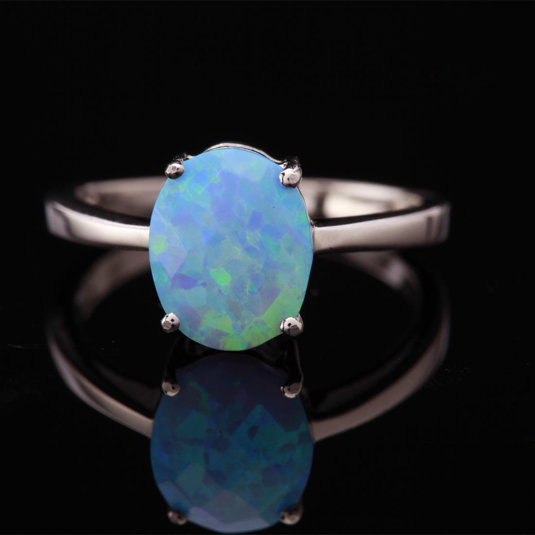 Size 7 Sterling Silver Blue Opal Solitaire Ring (1 of 3)