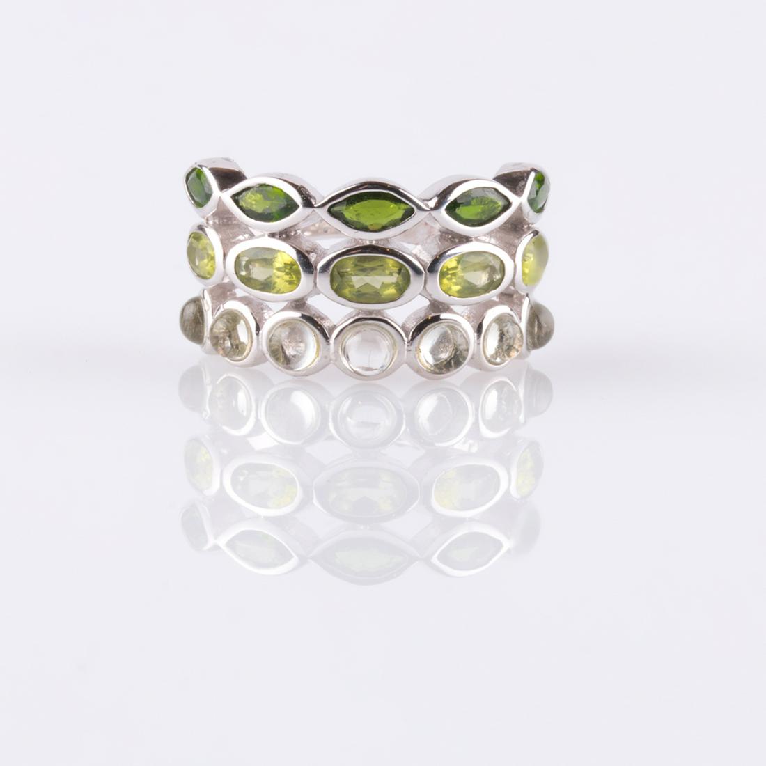 Silver Multi Gemstones Three-Row Band Ring-SZ 9 (1 of 3)