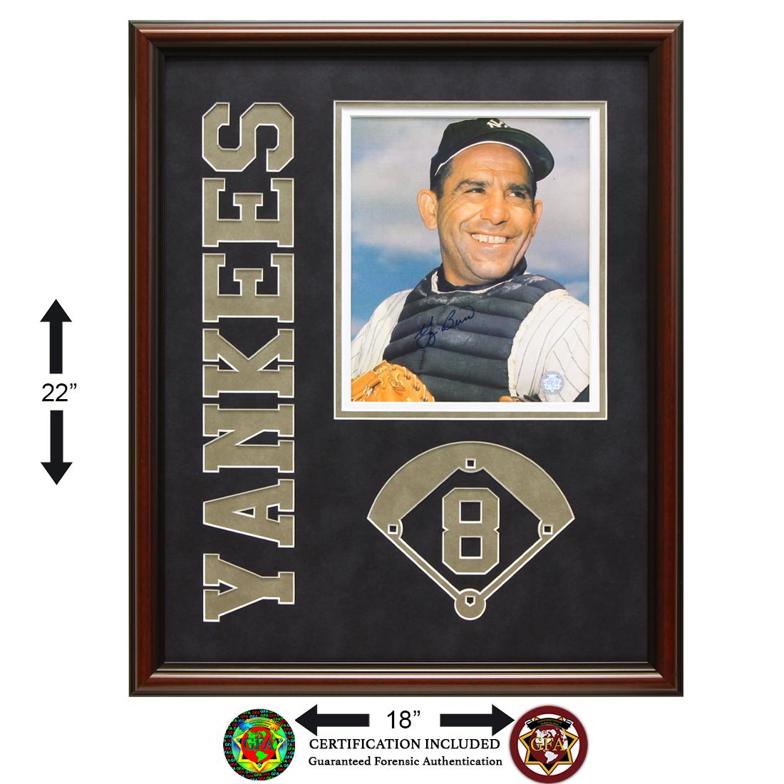 Yogi Berra New York Yankees Framed 20x16 Signed: Lawrence Peter "Yogi" Berra (May 12, 1925 – September 22, 2015) was an American professional baseball catcher, manager, and coach who played 19 seasons in Major League Baseball (MLB) (1946–