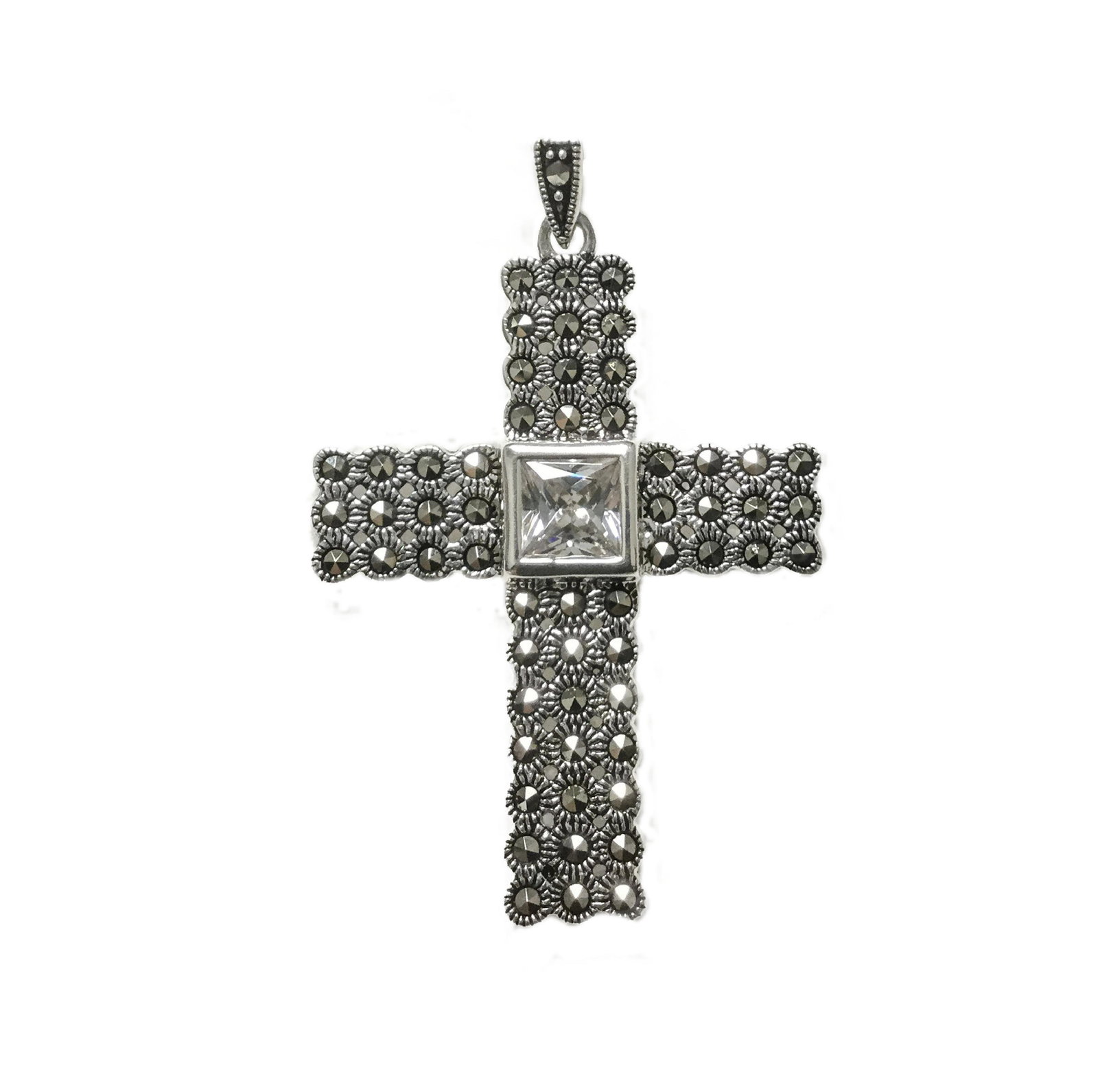 Sterling Silver Marcasite & CZ Cross Pendant (1 of 1)