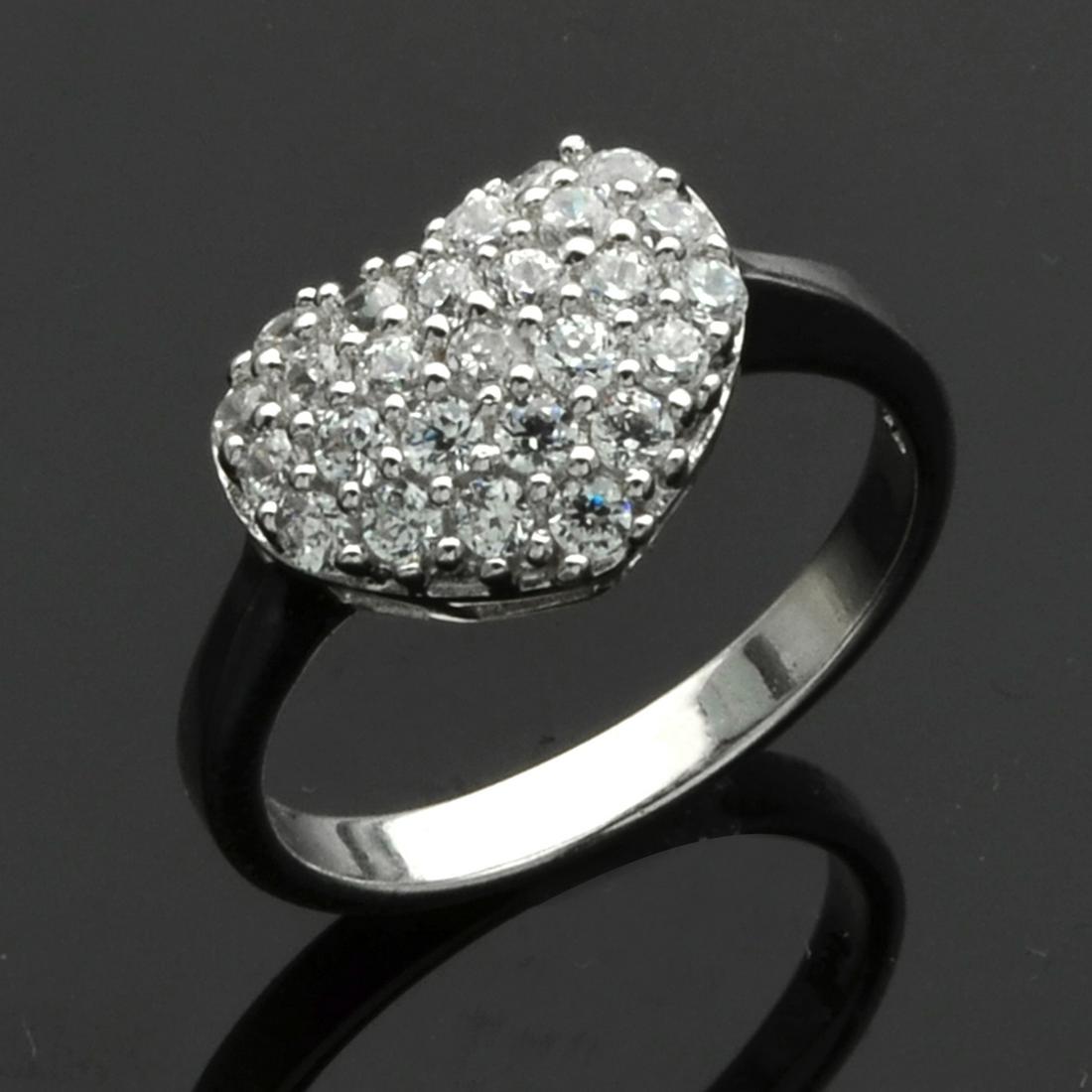 Fine Silver Plate Pave CZ Heart Ring SZ 7 (1 of 1)