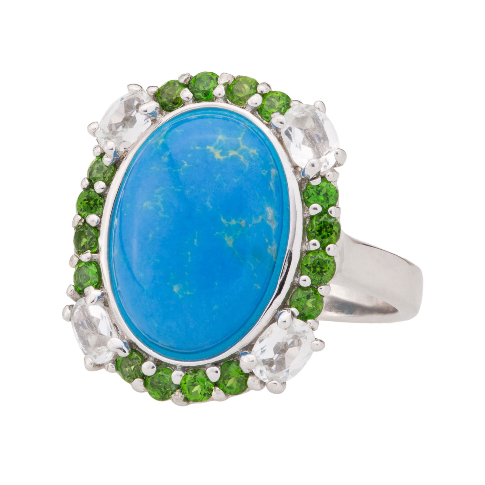 Silver Ceruleite & Chrome Diopside Halo Ring-SZ 10 (1 of 3)