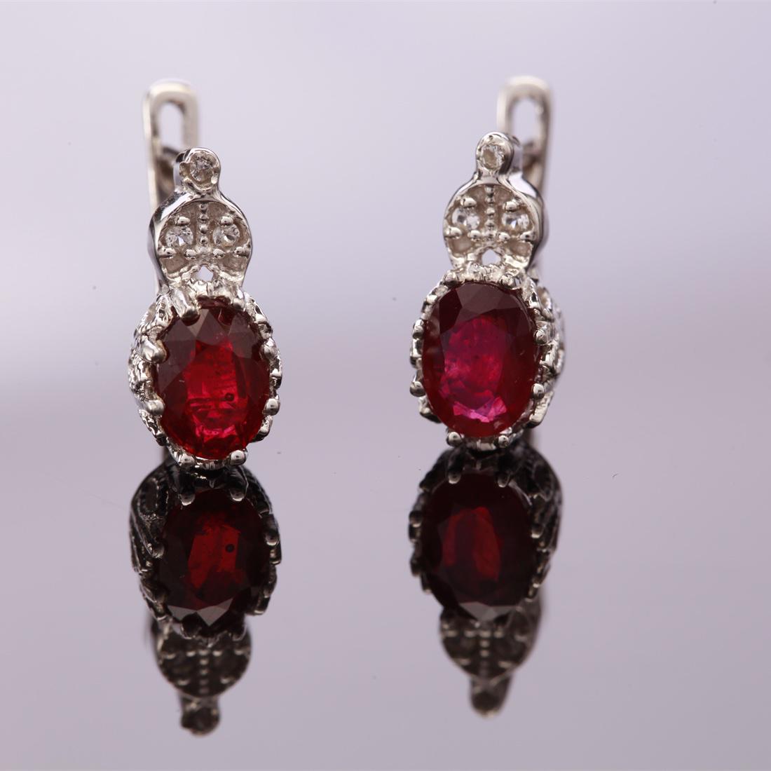 Sterling Slv Ruby Glass Field White Topaz Earrings (1 of 3)
