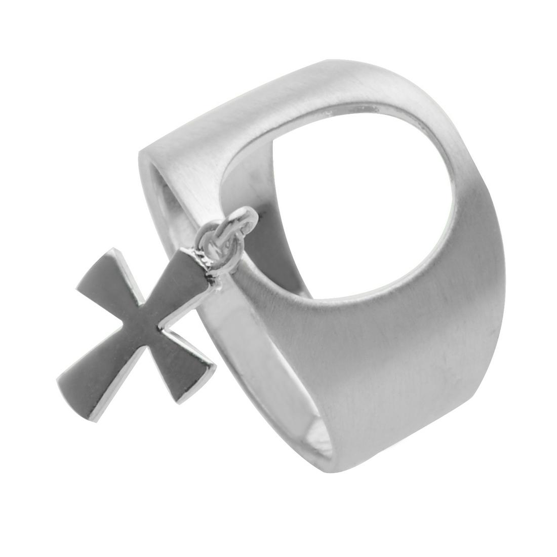 Silver Openwork-Styled Dangle Cross Ring-SZ 5 (1 of 1)