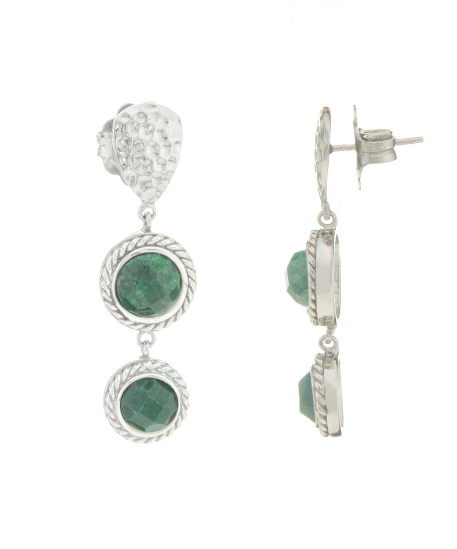 Silver Emerald Corundum Hammered Drop Earrings (1 of 1)