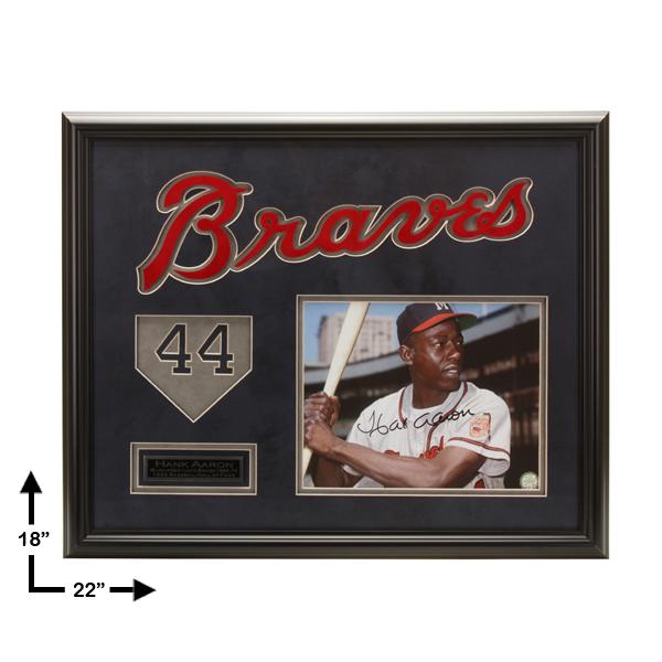 Hank Aaron Atlanta Braves 20x16 autograph GFA: Hank Aaron's most notable achievement was breaking the career home run record set by Babe Ruth. During his career, Aaron performed at a consistently high level for an extended period of time. He hit 2