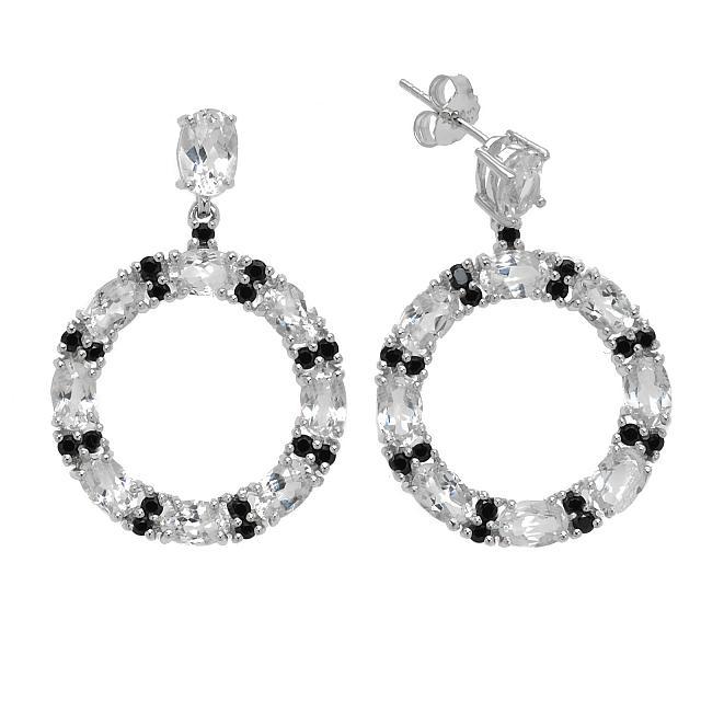 Silver 10.8ct White Topaz & Spinel Hoop Earrings: You’ll love the smart contemporary lines of these lovely circular drop earrings from the Pangea Mines Treasured Gems Collection. Genuine white topaz and black spinel beautifully crafted sterling