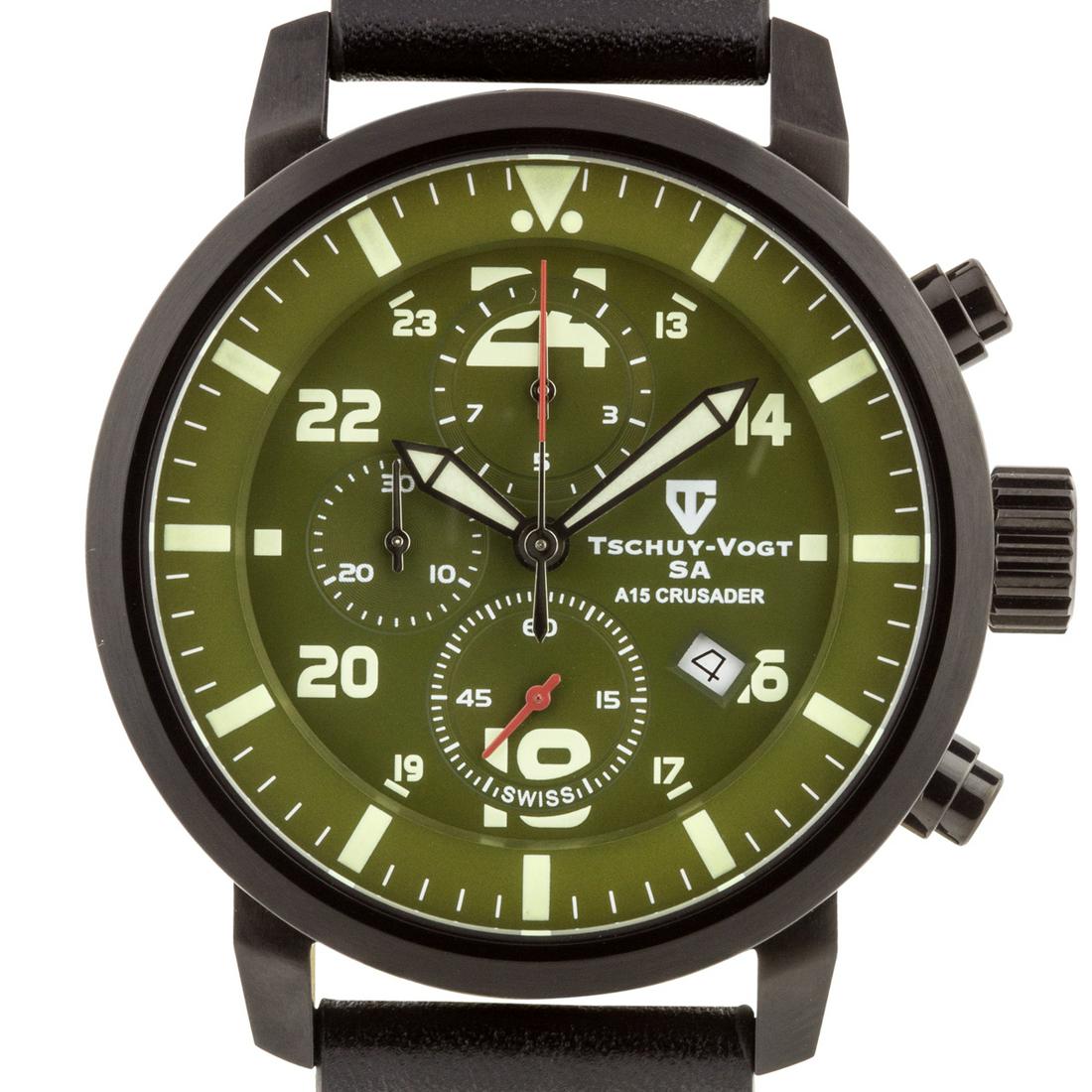 Tschuy-Vogt A15 Crusader 46mm Case Swiss Watch: The Tank, Cruiser, Mk VI or A15 Crusader was one of the primary British cruiser tanks during the early part of the Second World War. Tschuy-Vogt has created a tank of a watch with this 46mm case made 