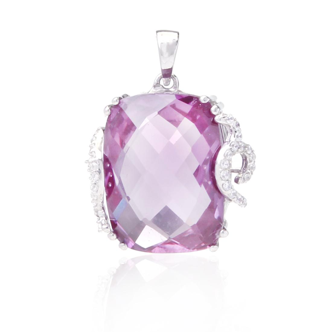 Sterling Alexandrite And Zircon Pendant: Sterling Alexandrite And Zircon Pendant • Metal: Sterling Silver • Stone: Syn Alexandrite&White Zircon • Dimensions: 27.5X21.28Mm • Total Weight: 7.47 Grs • Finish: Rhodi