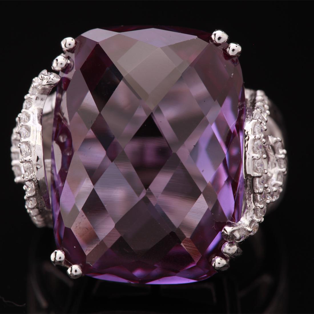 Size 7.5 Sterling Slv Faceted Syn Alexandrite Ring (1 of 3)