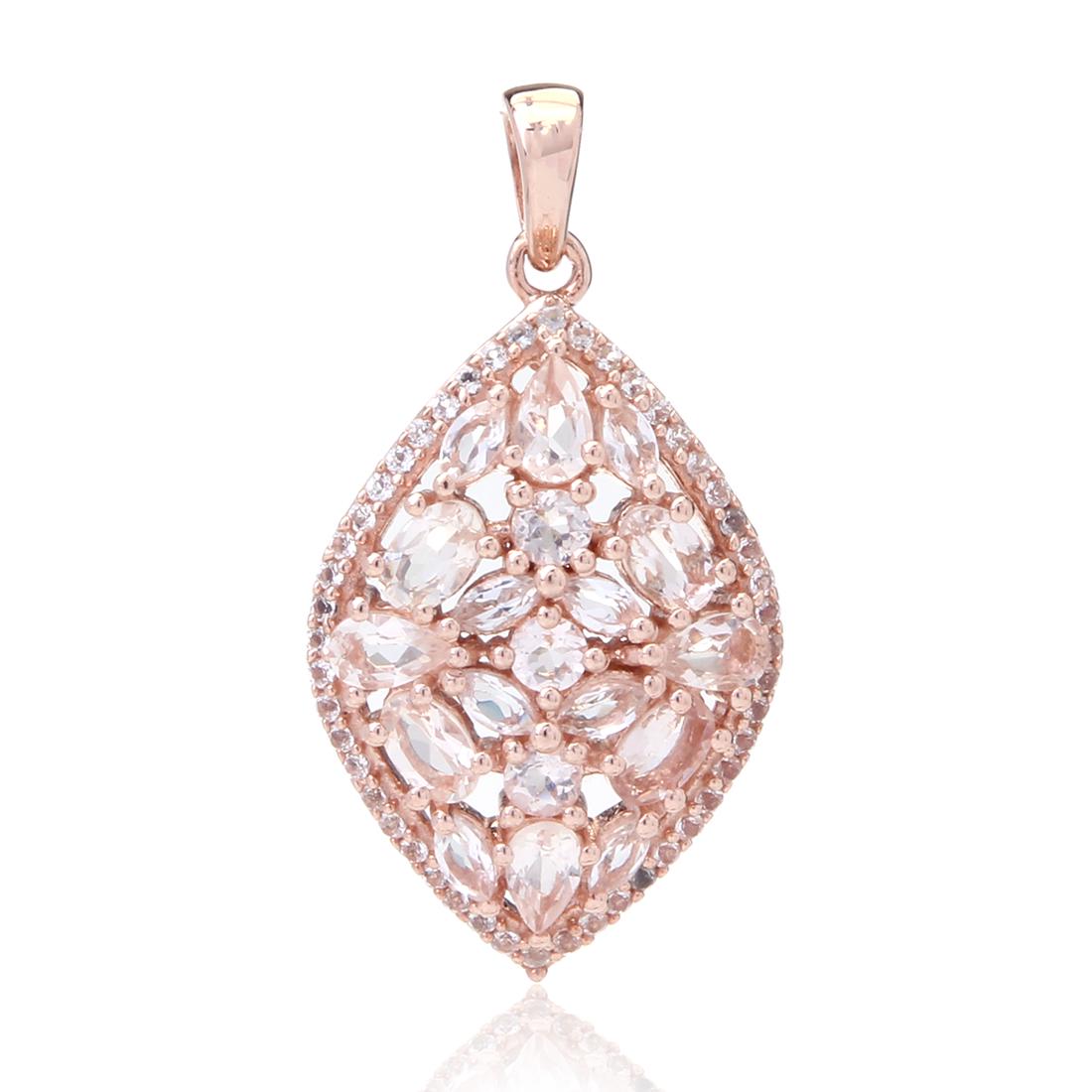 Rose Gold Over Sterling Morganite & Topaz Pendant: Rose Gold Over Sterling Morganite & Topaz Pendant • Metal: Sterling Silver • Stone: Morganite & White Topaz • Dimensions: 18.6 X 35.9 Mm • Total Weight: 4.97 Grs • Finish