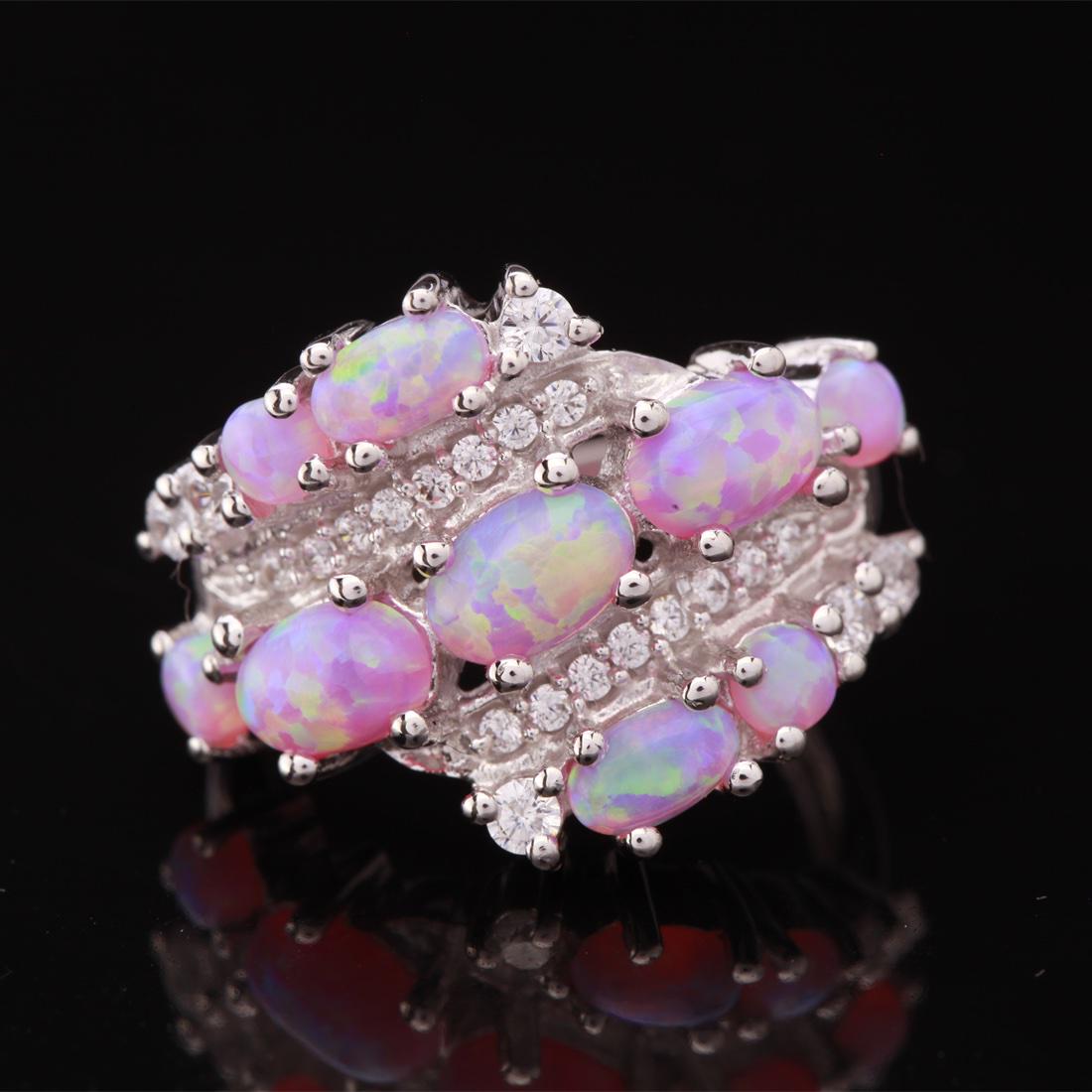 Size 5.5 Sterling Silver Pink Syn Opal Flower Ring (1 of 3)