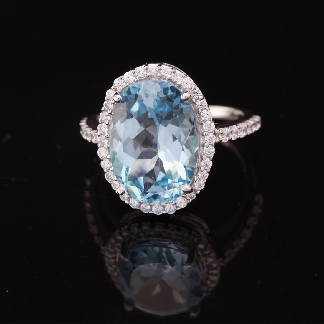 Size 7.5 Sterling Slv Sky Blue Topaz & Zircon Ring (1 of 3)
