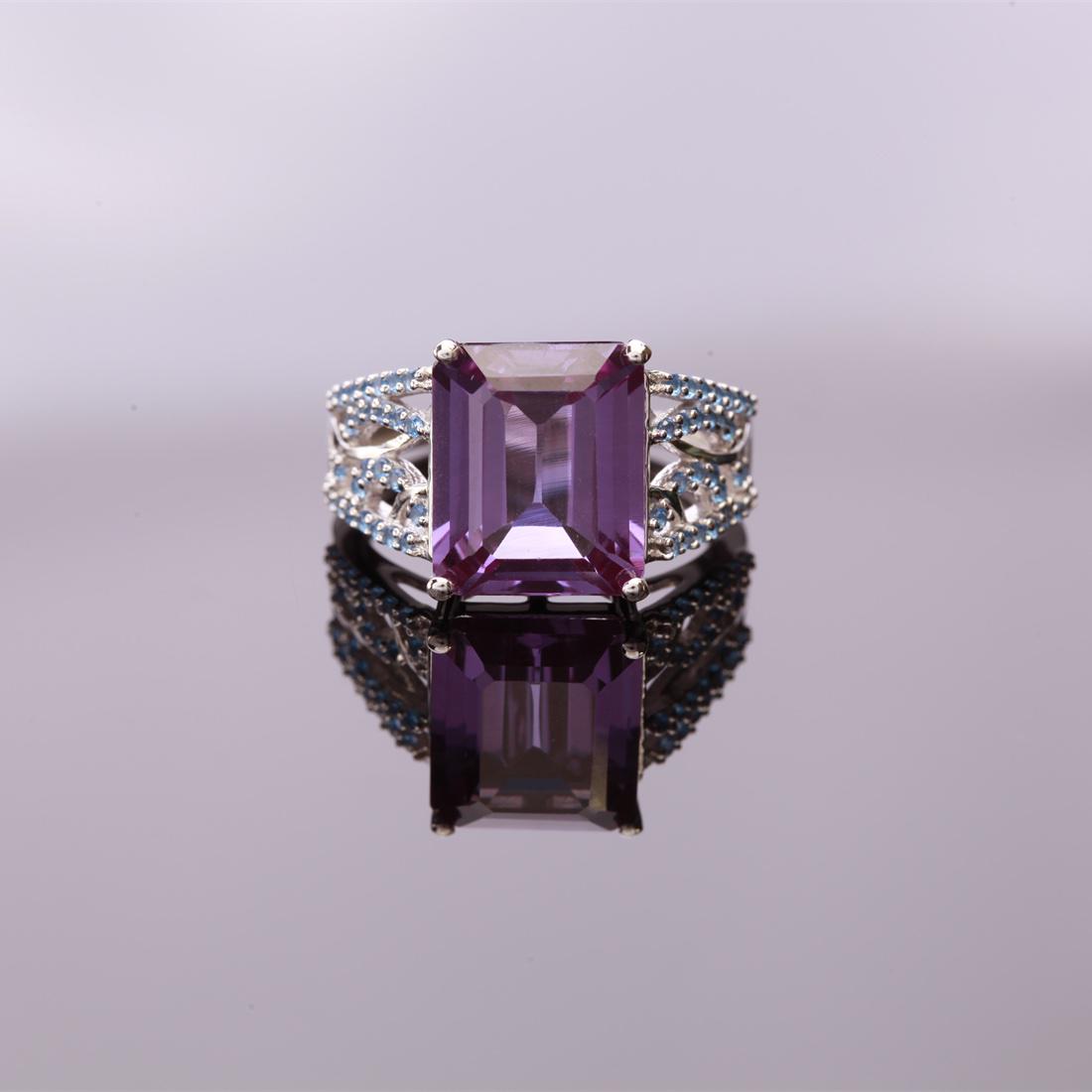 Size 9 Emerald Cut Syn Alexandrite Silver Ring (1 of 3)