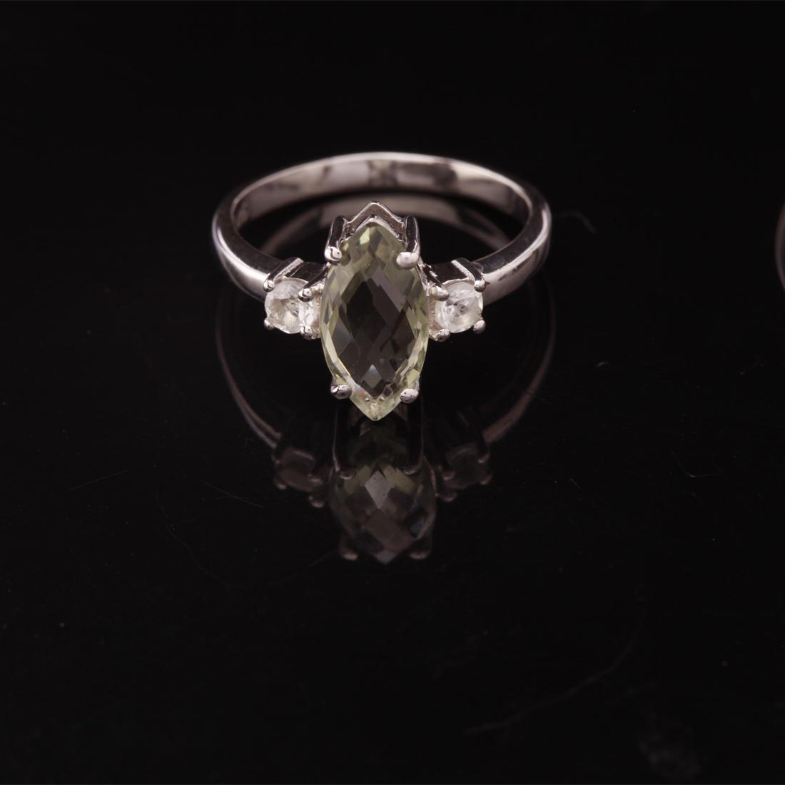 Sz 7.75 Sterling Slv Marquise Green Amethyst Ring (1 of 3)