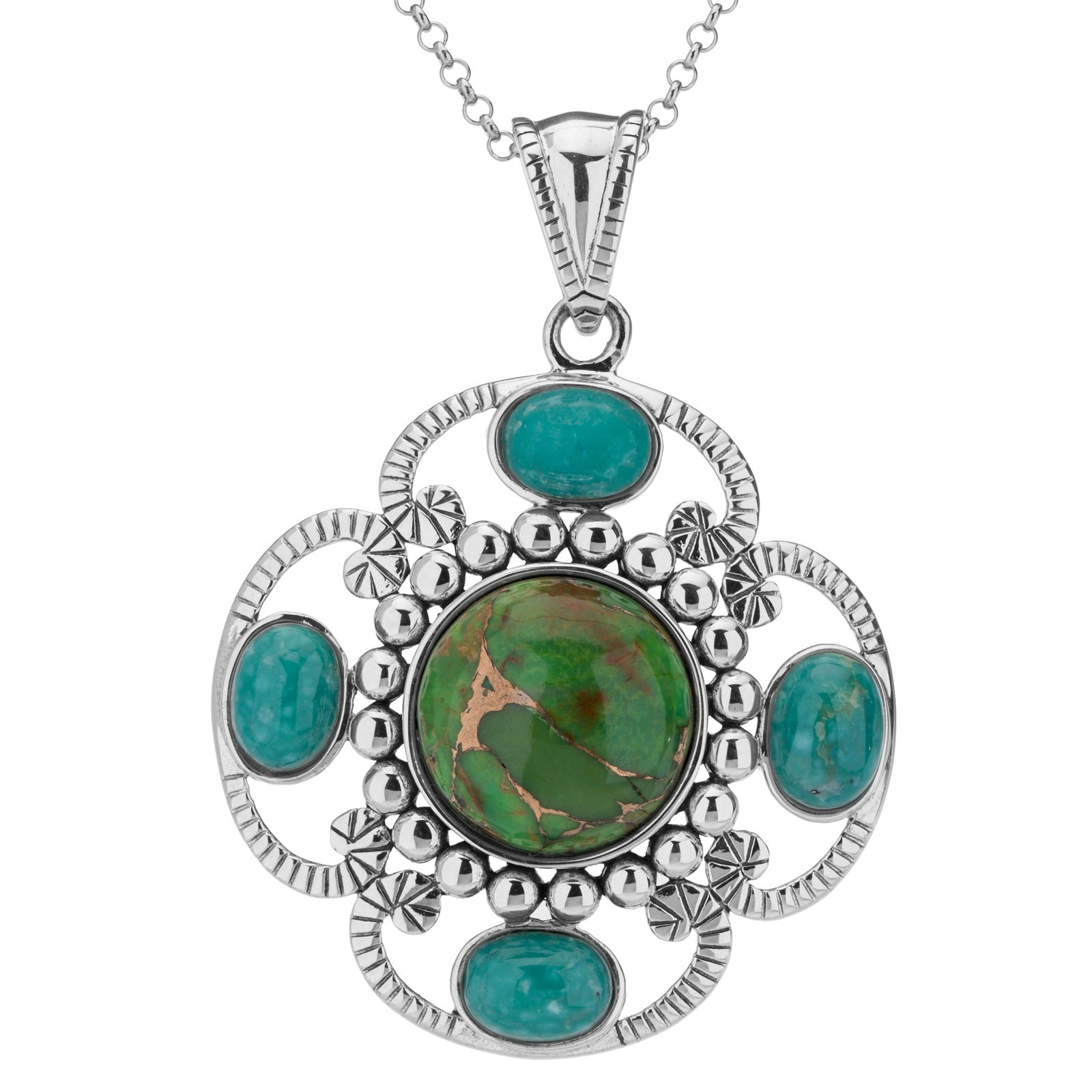 Sterling Silver Multi Turquoise Textured Pendant (1 of 3)