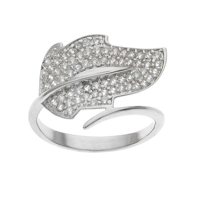 Silver Tone CZ Bypass Leaf Ring-SZ 8.5 (1 of 1)