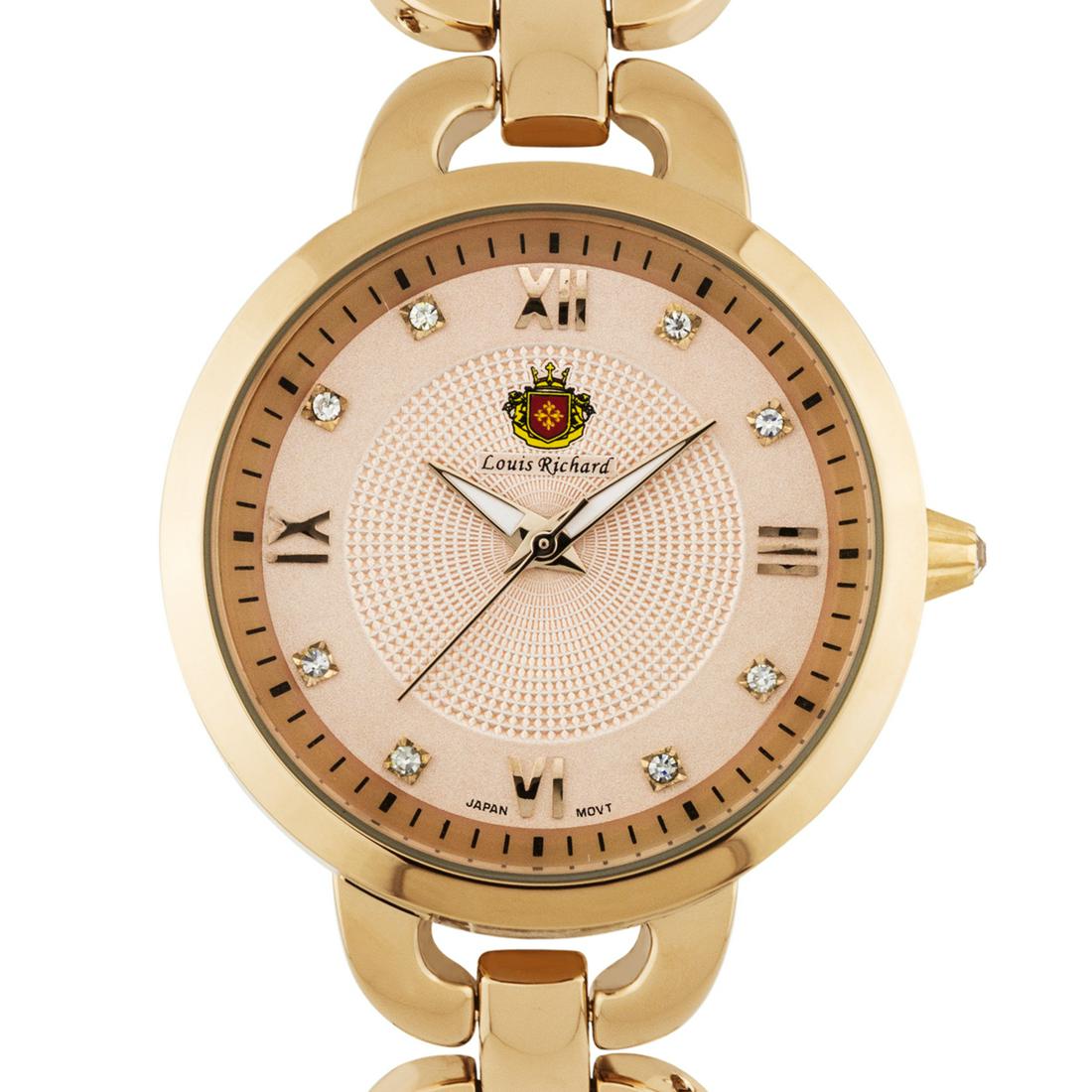 Louis Richard Felina Ladies Watch: With its multi.textured dial design and Czech crystal hour markers, this watch will always be your first choice. The polished link bracelet gives an elegant finish to this wonderful watch! Hands: Lumi