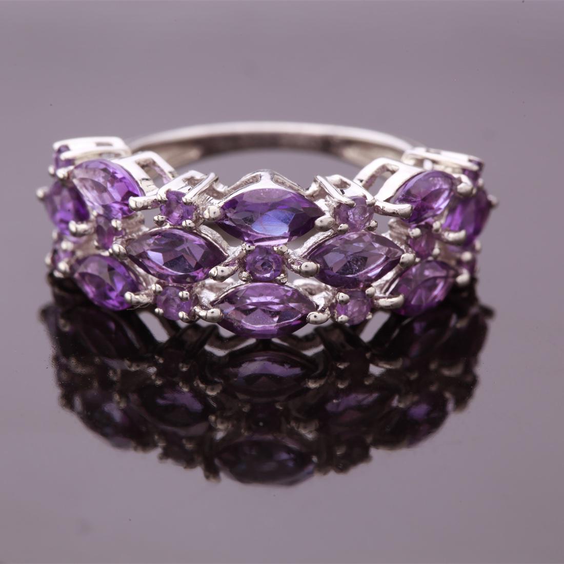 Sz6.25 Sterling African Amethyst & Wht Zircon Ring (1 of 3)