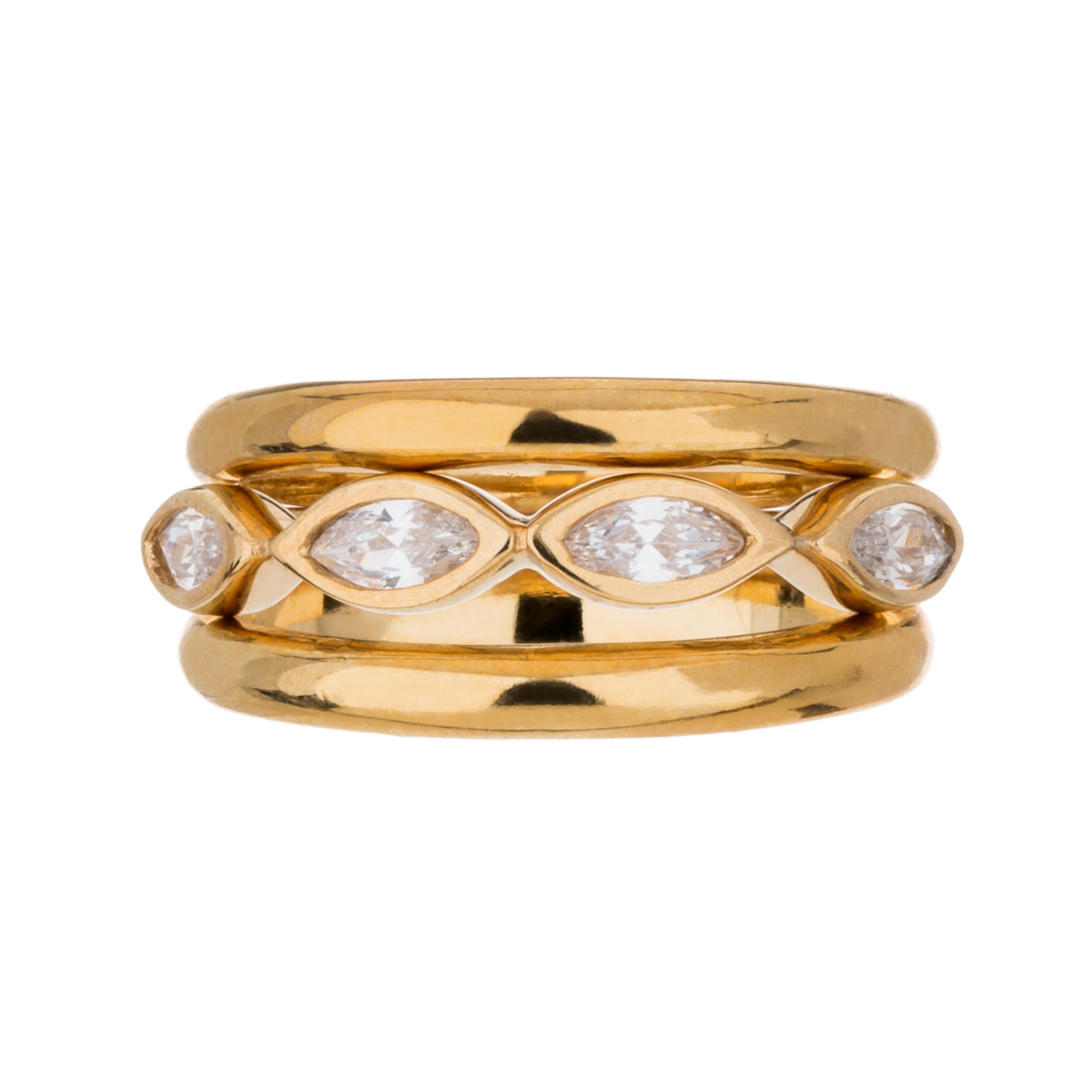 Gold Tone Cubic Zirconia Ring-SZ 7: This lovely ring from the Eberle Radiance Collection is beautifully crafted in a smart stack design and embellished with a sparkling marquise cut pure white cubic zirconia in an attractive bezel setti