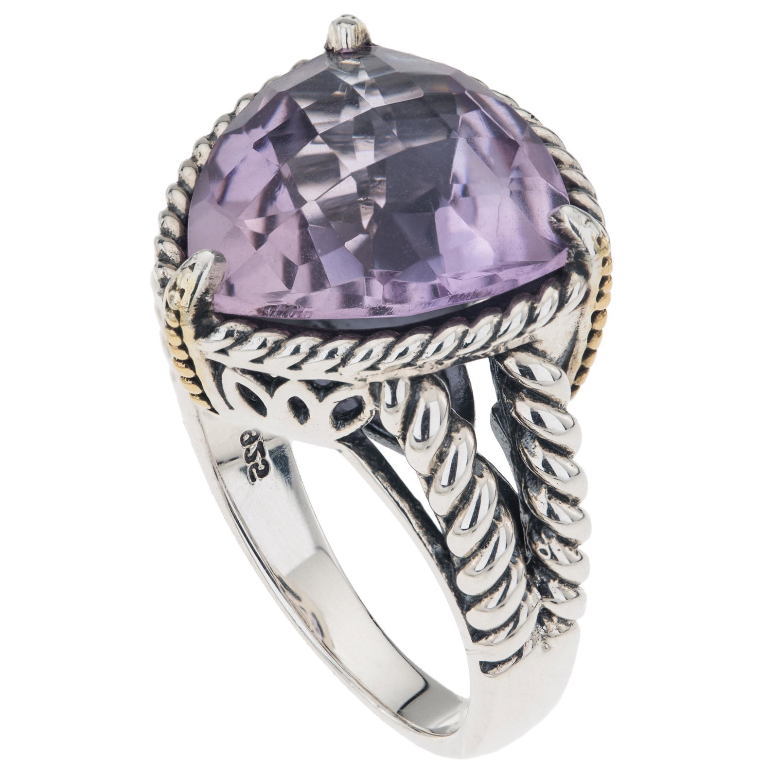 Silver Pink Amethyst Rope Detail Ring-SZ 6 (1 of 3)