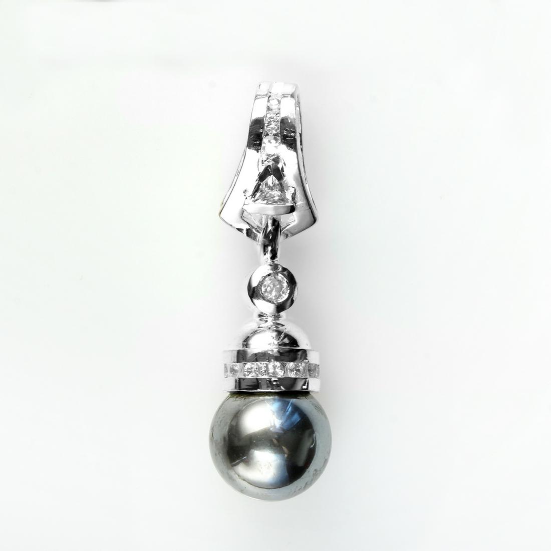 Sterling Silver Grey Shell Pearl&White CZ Pendant (1 of 1)