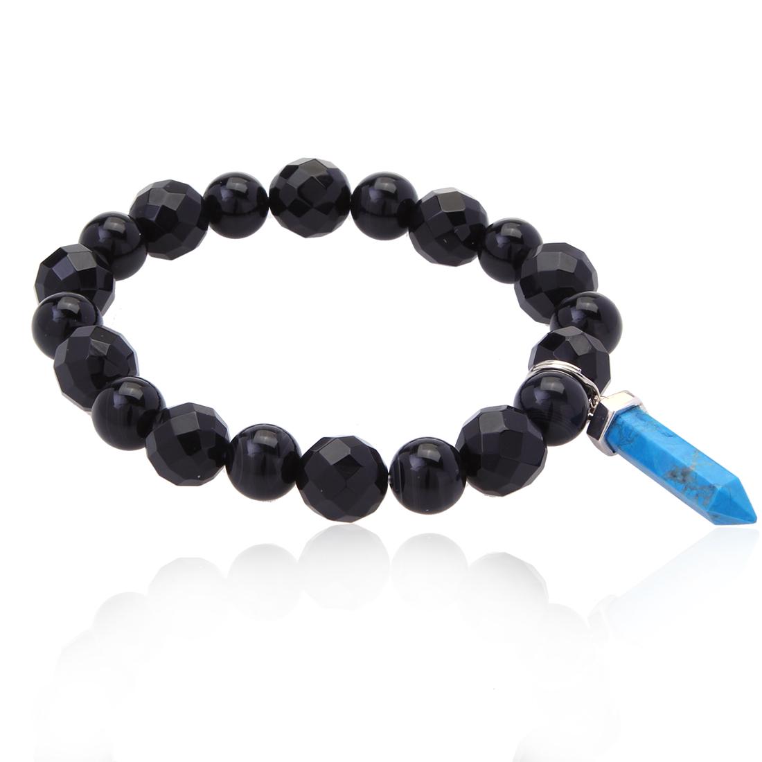 Black Agate with Hex Charm Stretch Bracelat (1 of 2)