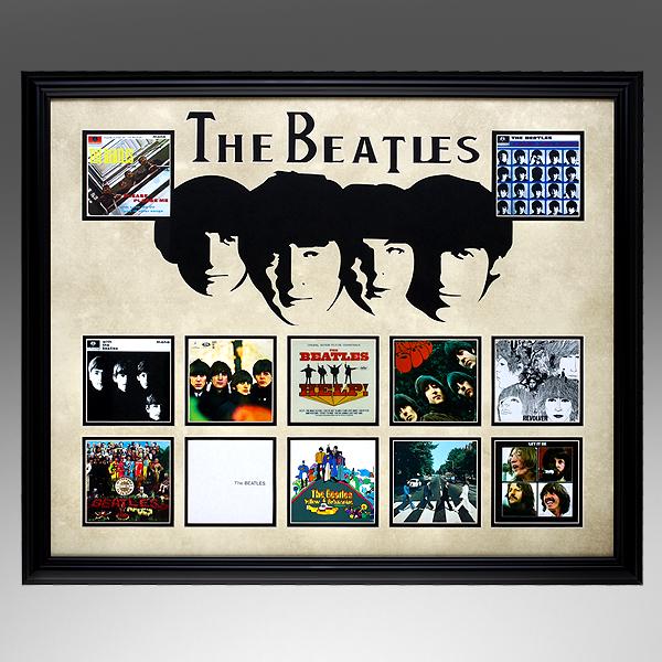 The Beatles Album Collage 24x20 Custom Framed: The Beatles were an English rock band, active throughout the 1960s and one of the most commercially successful and critically acclaimed acts in the history of popular music.[1] Formed in Liverpool, by