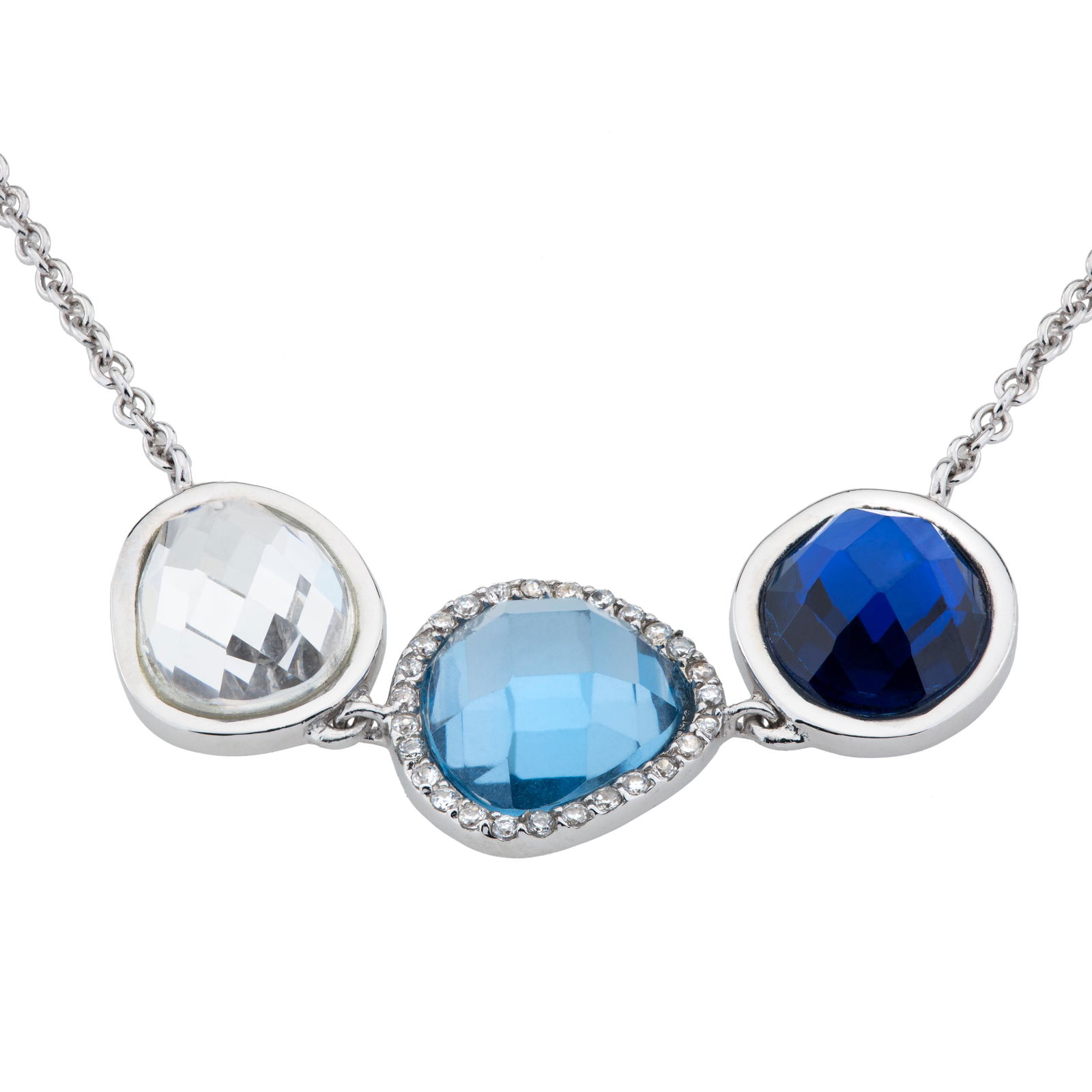 Sterling Silver 3 Stone Halo Gemstones Necklace (1 of 3)