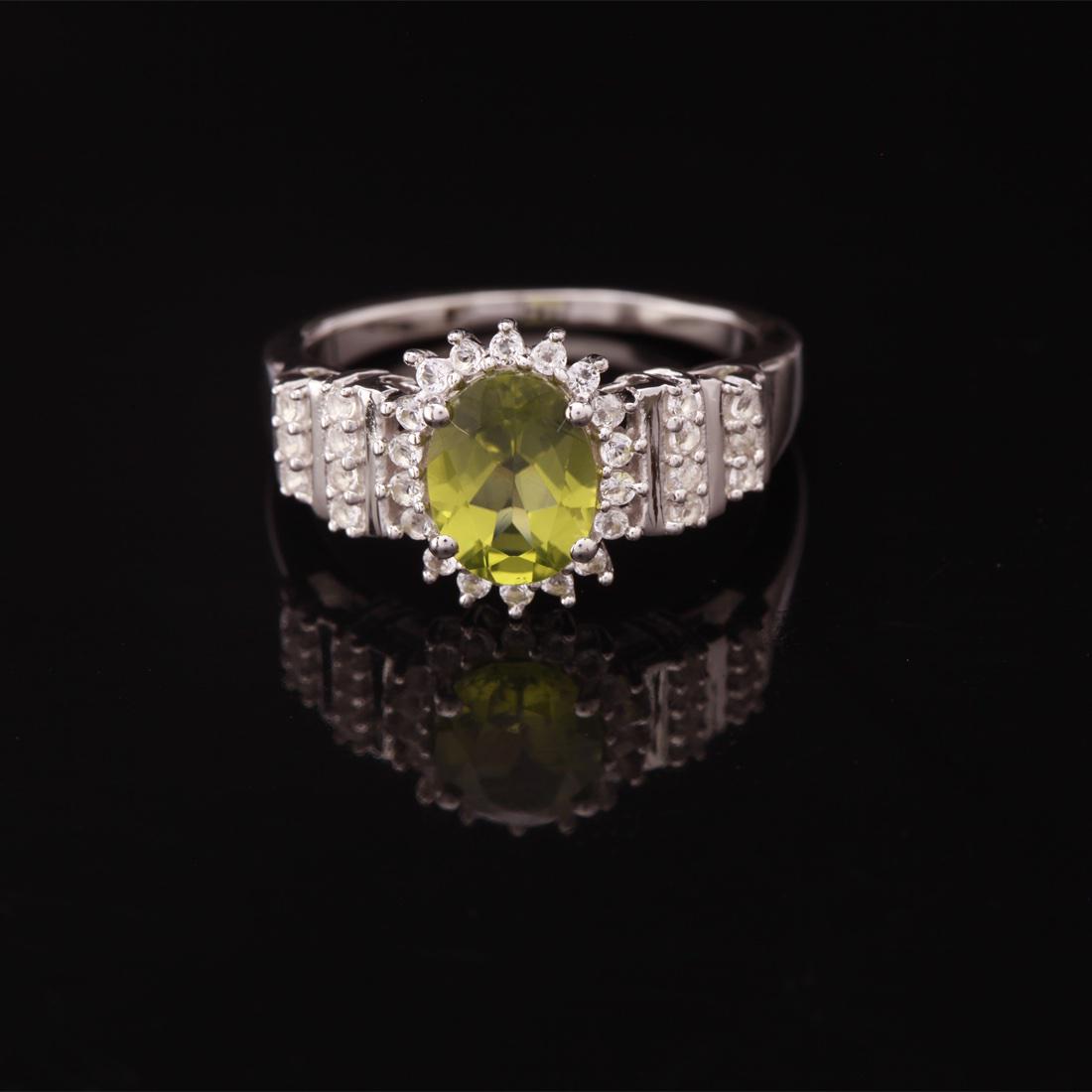 Sz 7.5 Peridot & White Topaz Sterling Silver Ring (1 of 3)