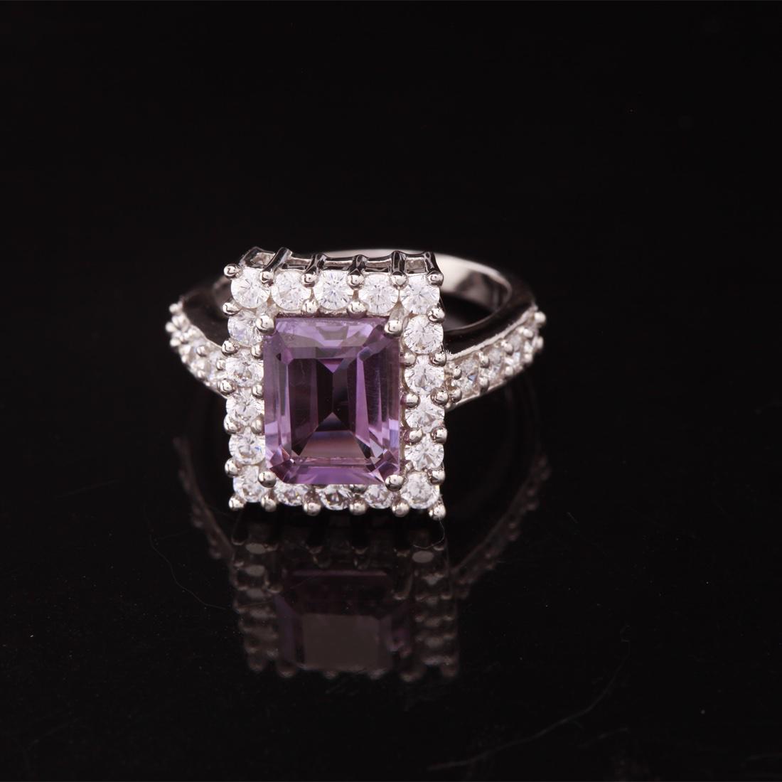 Size 7.75 Sterling Slv Amethyst & Zircon Halo Ring (1 of 3)